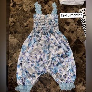 Floral Blue Toddler Overall Jumper